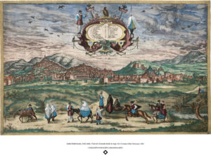 JORIS HOEFNAGEL (1542-1600). Vista de Granada desde la vega. Ed. Civitates Orbis Terrarum, 1563.